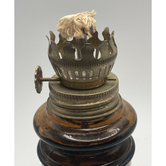 Mini Oil / Kerosene Amber Glass Lamp with Globe Graphics 5.25" Tall 2.75" @ Base - Picture 6 of 10